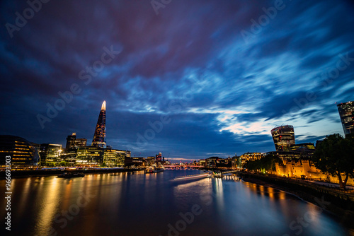 Aerial view on thames and london city at twilight