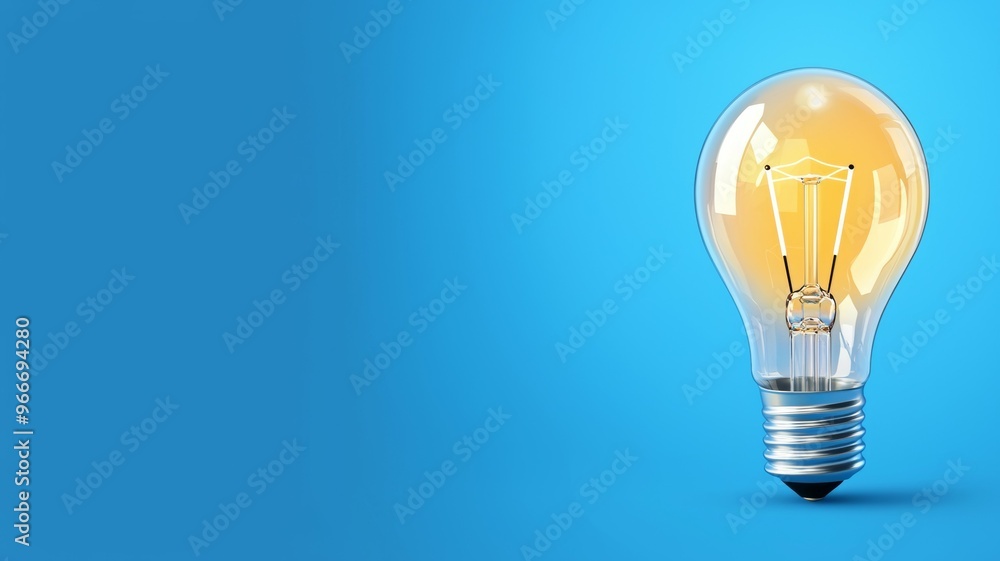 A light bulb is lit up on a blue background A light bulb is lit up on a blue background
