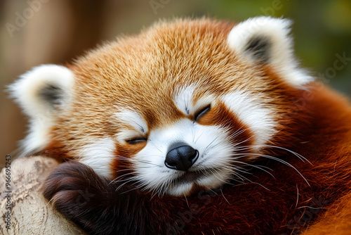 Sleeping Red Panda. Funny cute animal image. 