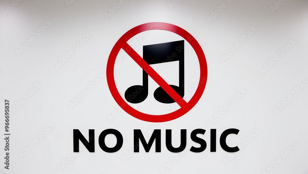 No Music Sign with Music Note Symbol and Red Prohibition Circle
No Music Sign with Music Note Symbol and Red Prohibition Circle