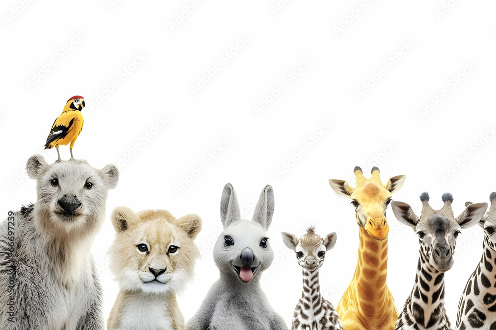 Wild Zoo Animals on White Web Banner Wild Zoo Animals on White Web Banner