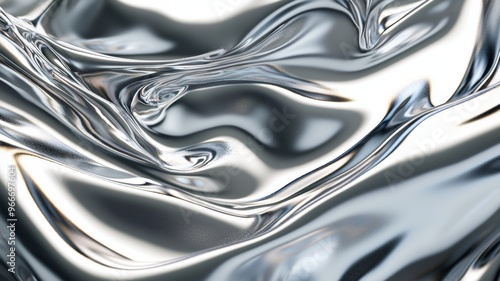 Close up texture of liquid shiny metal in silver gray color with highlights and shimmers. - ai