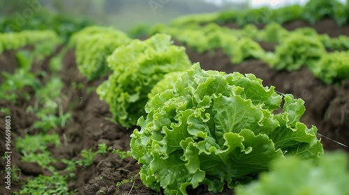 Rows of fresh lettuce farm Plant growing in vegetable garden