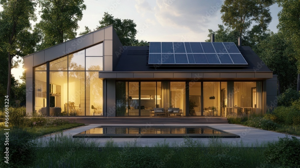 Modern House with Solar Panels and a Pool Modern House with Solar Panels and a Pool