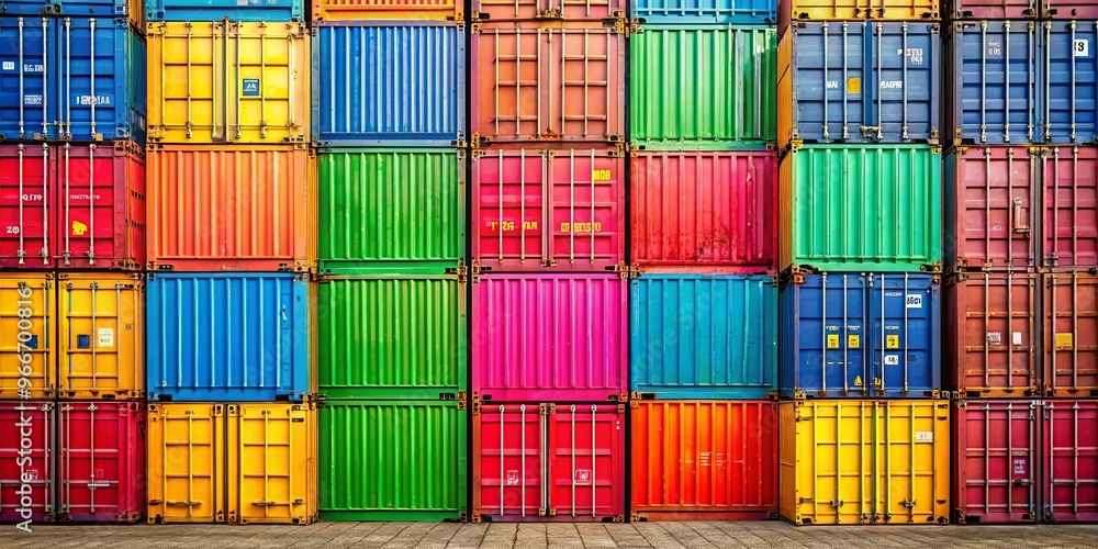 Fototapeta premium Vibrant stacking of shipping containers creating a colorful arrangement