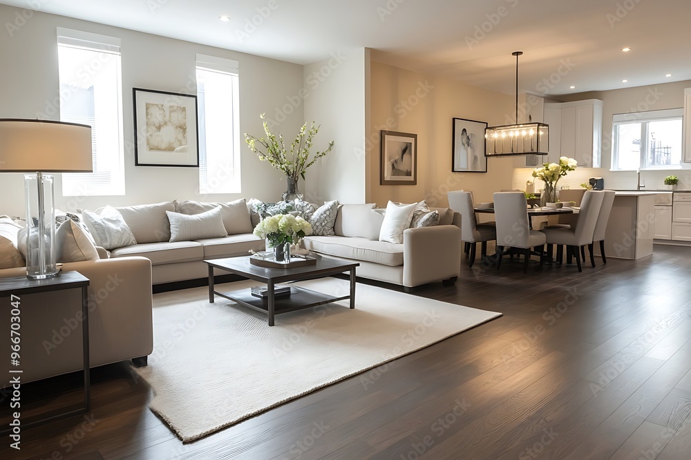 Fototapeta premium Modern living room with kitchen on a luxury home