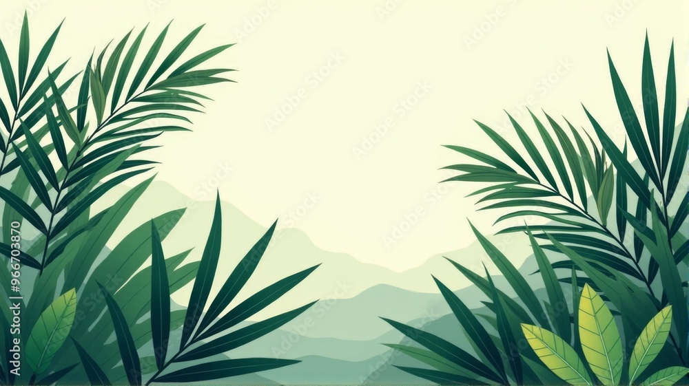 A lush green jungle with a mountain in the background A lush green jungle with a mountain in the background