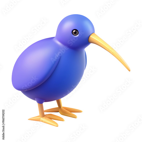 kiwi bird icon bright blue multicolor in plastic 3d style