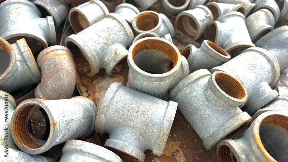 Galvanized T joint pipe. Galvanization is the process of applying a protective zinc coating to steel or iron,to prevent rusting, Copper pipe on white with connector, Copper plumbing pipe leaking water Galvanized T joint pipe. Galvanization is the process of applying a protective zinc coating to steel or iron,to prevent rusting, Copper pipe on white with connector, Copper plumbing pipe leaking water