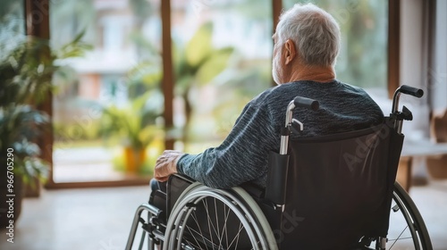 Elderly Man in a Wheelchair Looking Out a Window