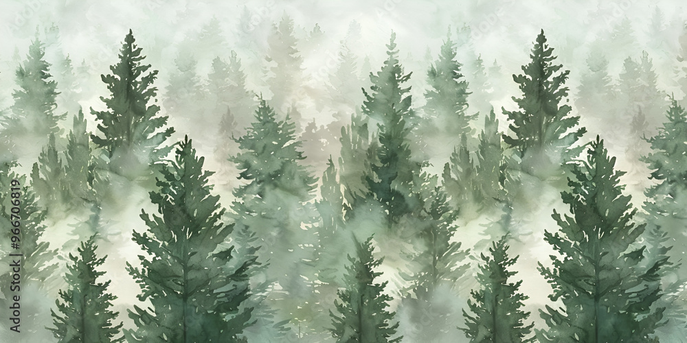 Fototapeta premium Misty Pine Forest Landscape
