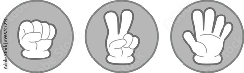 Rock, scissors, paper hand gesture icon set. grey color. Vector Illustration