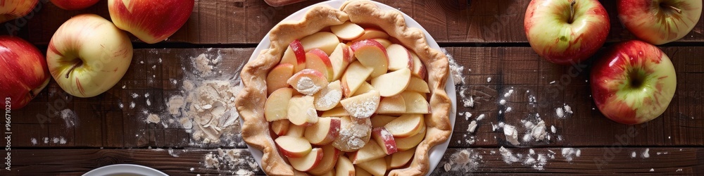 Apple pie dough with fresh red apples in a baking dish Apple pie dough with fresh red apples in a baking dish