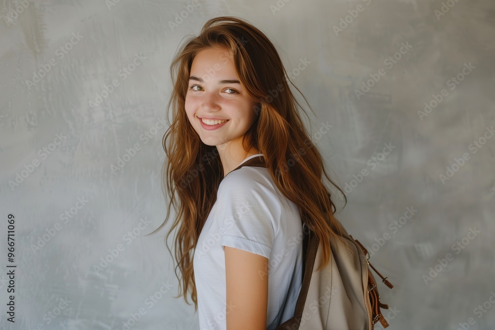 a girl with a hiking backpack a girl with a hiking backpack