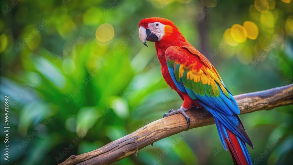 Obraz premium Colorful parrot perched on a branch, parrot, colorful, bird, branch, animal, perched, wildlife, feathers, tropical, vibrant