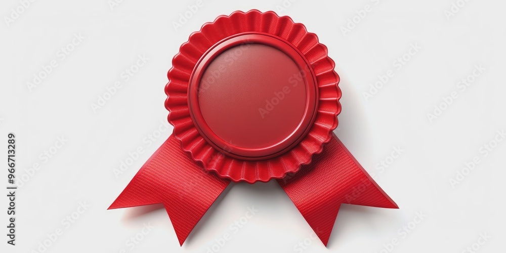 Red badge with ribbon for award ceremony or achievement , red, badge, ribbon, award, achievement, honor, recognition, ceremony Red badge with ribbon for award ceremony or achievement , red, badge, ribbon, award, achievement, honor, recognition, ceremony