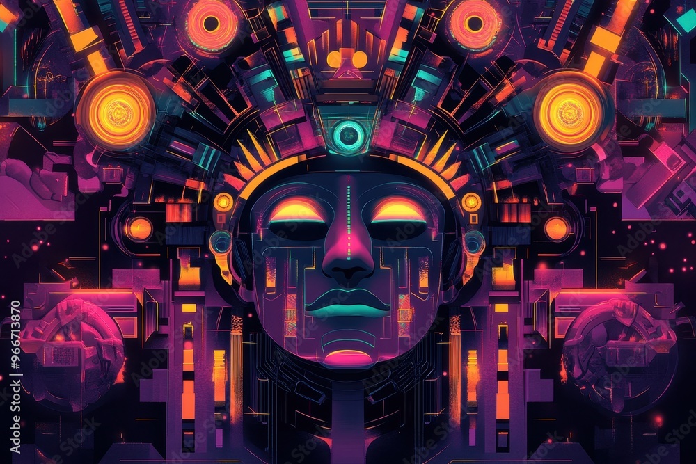Abstract Neon Portrait with Geometric Patterns Abstract Neon Portrait with Geometric Patterns