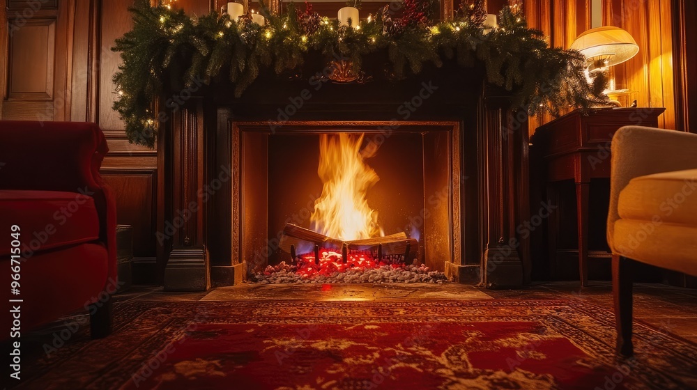 Cozy fireplace with crackling flames Cozy fireplace with crackling flames
