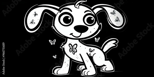 A whimsical black and white cartoon-style dog with large eyes and a simple, stylized design photo