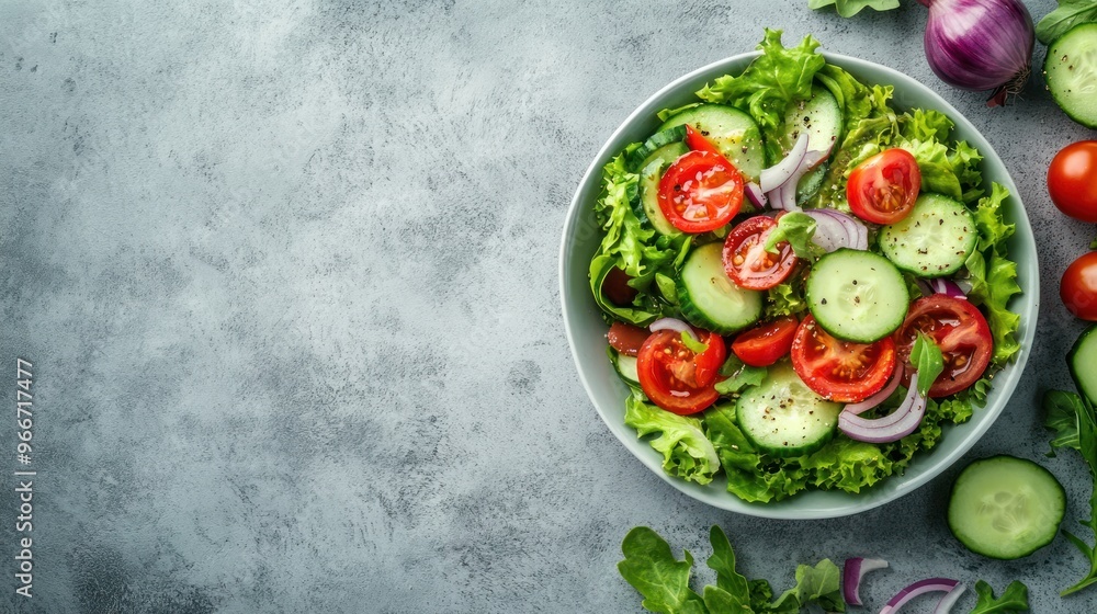 Fresh Green Salad with Tomato, Cucumber, and Onion Fresh Green Salad with Tomato, Cucumber, and Onion