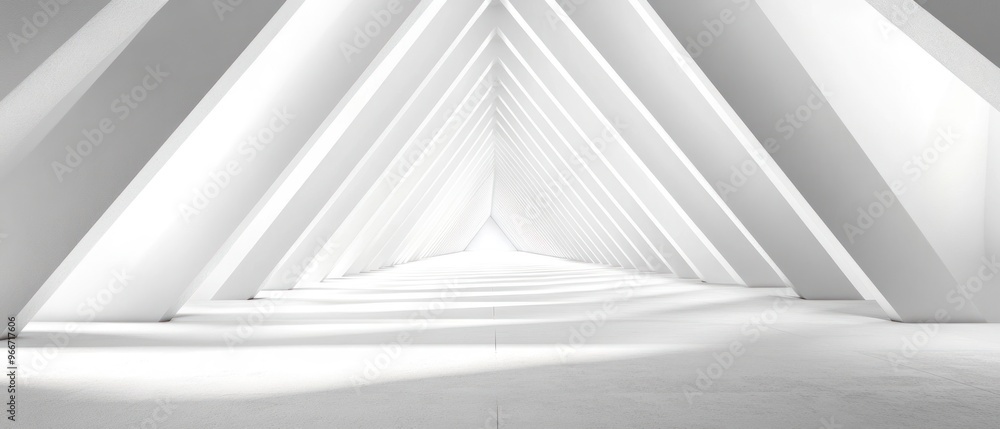 Obraz premium White Architectural Structure with Triangular Supports and a Central Pathway