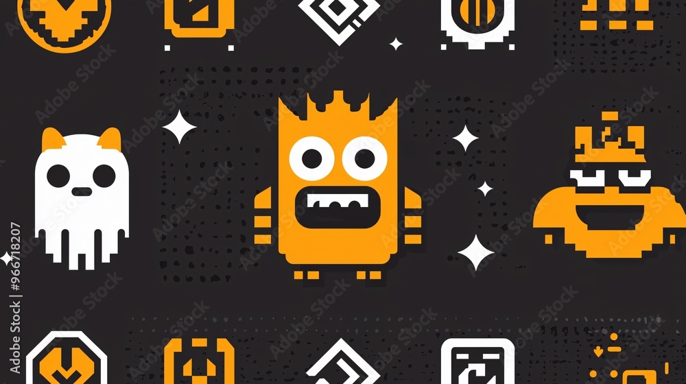 Pixelated Fun with Orange and White Characters Pixelated Fun with Orange and White Characters