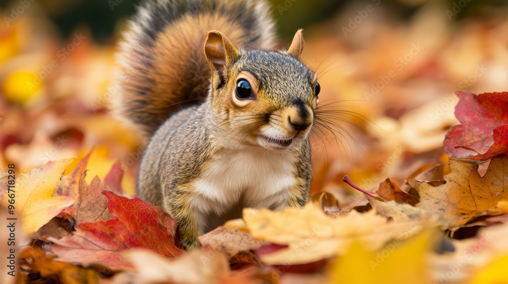 A Curious Squirrel Peeks Out From A Bed Of Vibrant Autumn Leaves. Its Bushy Tail And Sharp Eyes Are A Delight To Behold. A Curious Squirrel Peeks Out From A Bed Of Vibrant Autumn Leaves. Its Bushy Tail And Sharp Eyes Are A Delight To Behold.