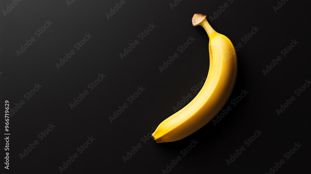 A fresh yellow banana on a sleek black background, highlighting its vibrant color and smooth texture. A fresh yellow banana on a sleek black background, highlighting its vibrant color and smooth texture.
