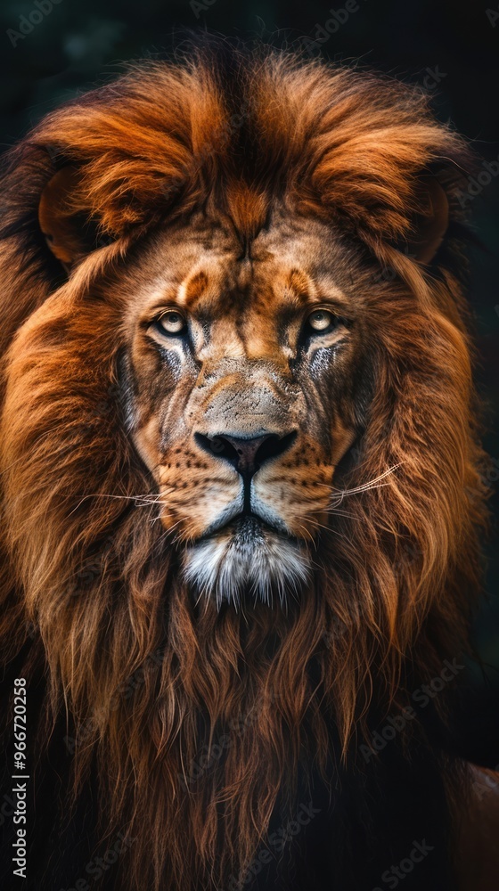 Fototapeta premium Majestic Lion Portrait, Close Up of Face and Mane.