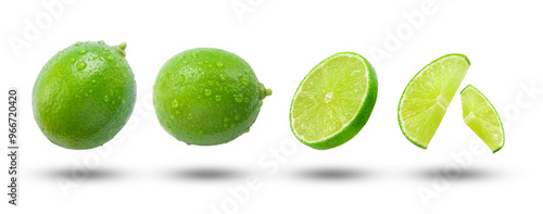 Set of lime has water drop with  lime slices isolated on white background , clipping path. © NUM LPPHOTO