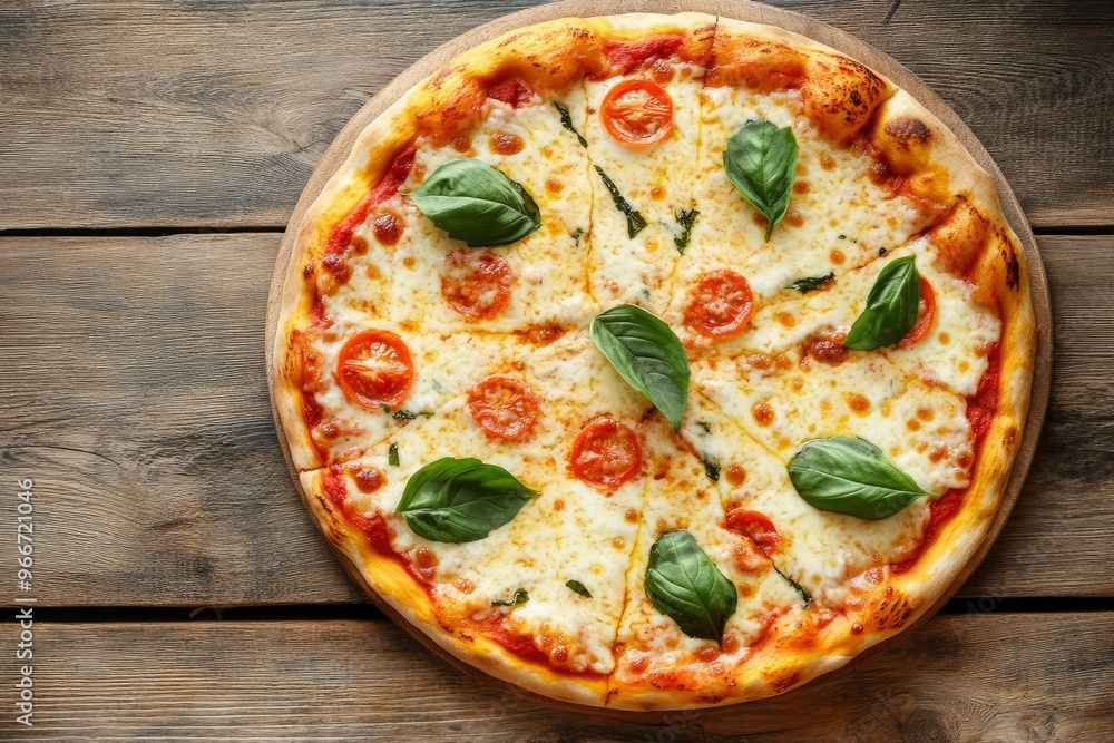 Delicious Margherita pizza on wooden table, top view , ai Delicious Margherita pizza on wooden table, top view , ai
