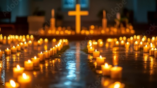 Candles and a cross in a church photo