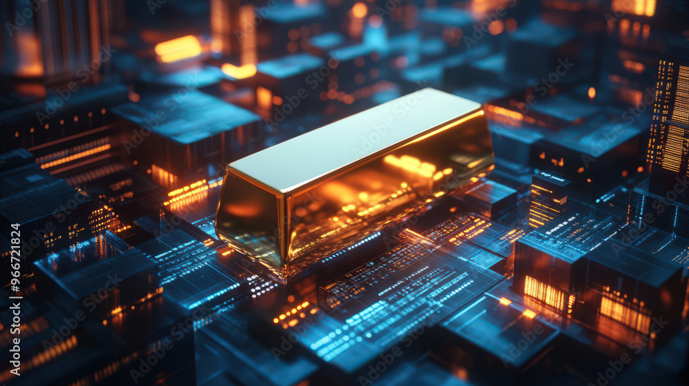 Gold Bar on Abstract Digital Background Gold Bar on Abstract Digital Background