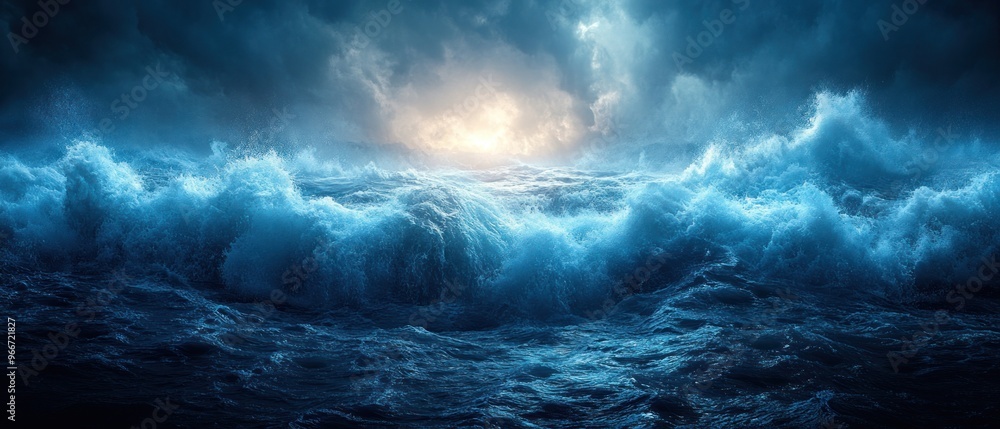 Fototapeta premium Stormy Ocean Waves Crashing Under a Dark Sky