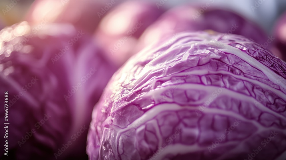 Fototapeta premium Close-up of a Purple Cabbage Head with Detailed Veins