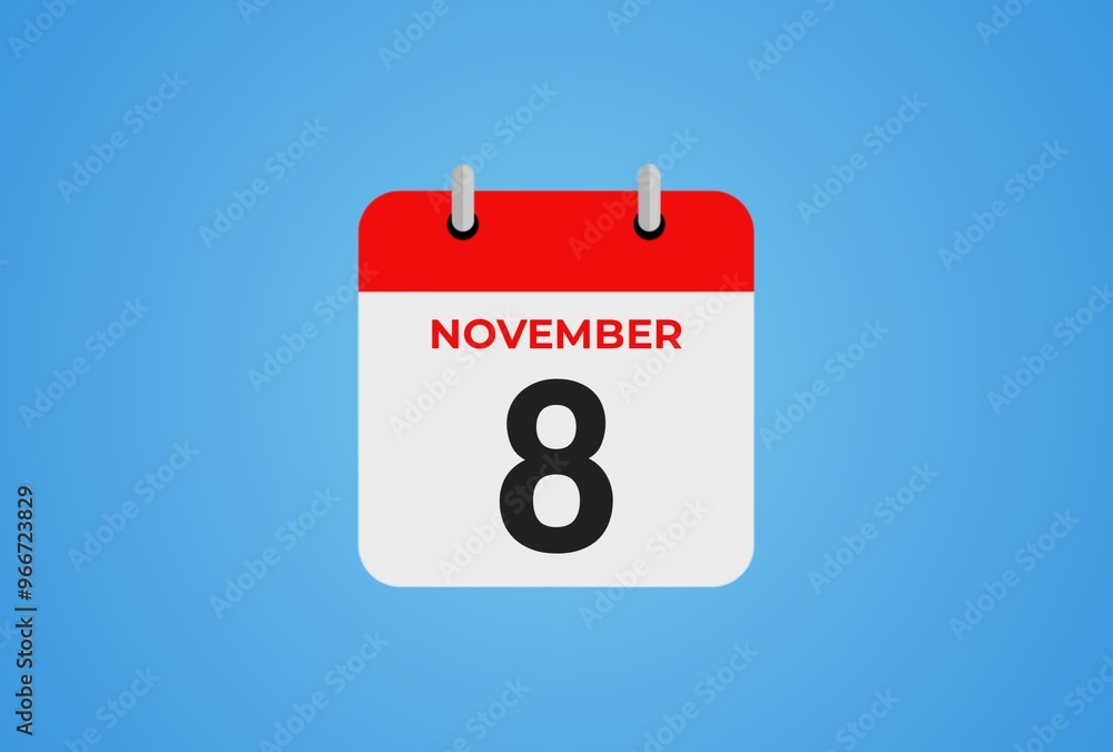 Icon calendar day. 8 November. 8th days of the month, illustration style. Date day of week Sunday, Monday, Tuesday, Wednesday, Thursday, Friday, Saturday. Icon calendar day. 8 November. 8th days of the month, illustration style. Date day of week Sunday, Monday, Tuesday, Wednesday, Thursday, Friday, Saturday.