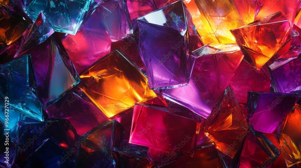 A Close-Up View of Vibrant Multicolored Crystal Fragments A Close-Up View of Vibrant Multicolored Crystal Fragments