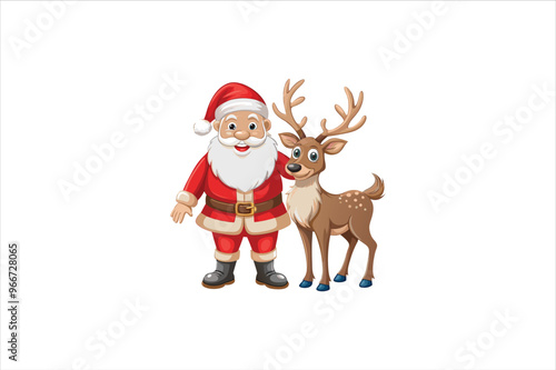 Santa with raindeer Clip Art Vectors & Illustrations .Santa and deer clip art. Santa vector. 