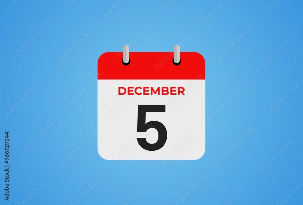 Icon calendar day. 5 December. 5th days of the month, illustration style. Date day of week Sunday, Monday, Tuesday, Wednesday, Thursday, Friday, Saturday. Icon calendar day. 5 December. 5th days of the month, illustration style. Date day of week Sunday, Monday, Tuesday, Wednesday, Thursday, Friday, Saturday.