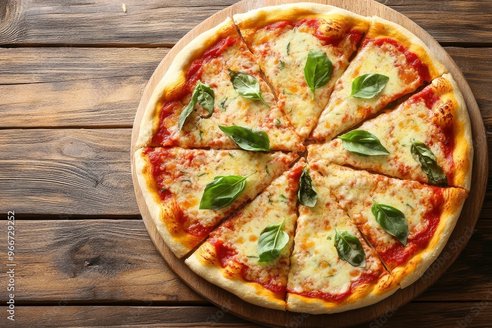 Delicious Margherita pizza on wooden table, top view , ai Delicious Margherita pizza on wooden table, top view , ai