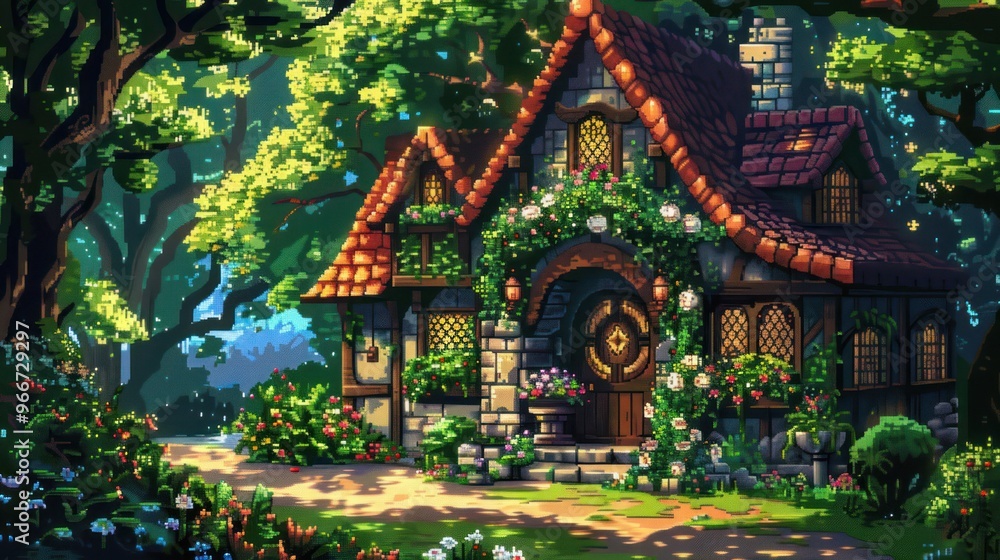 Fototapeta premium Enchanting Cottage in a Lush Forest.