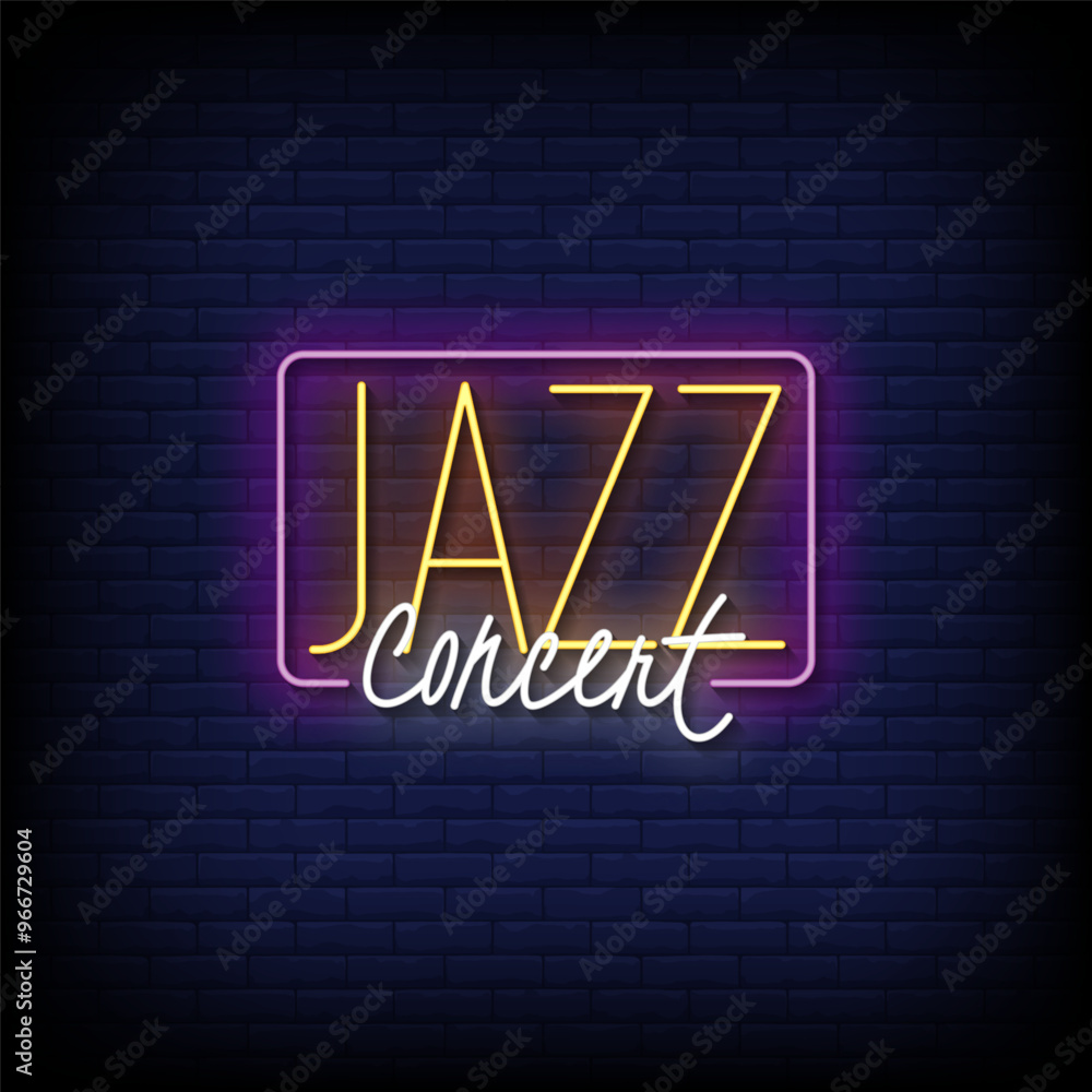 jazz concert neon sign vector with brick wall background jazz concert neon sign vector with brick wall background