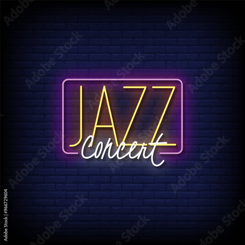 jazz concert neon sign vector with brick wall background 