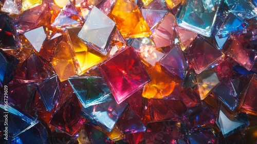 A Close-Up of Multicolored, Shiny Glass Crystals