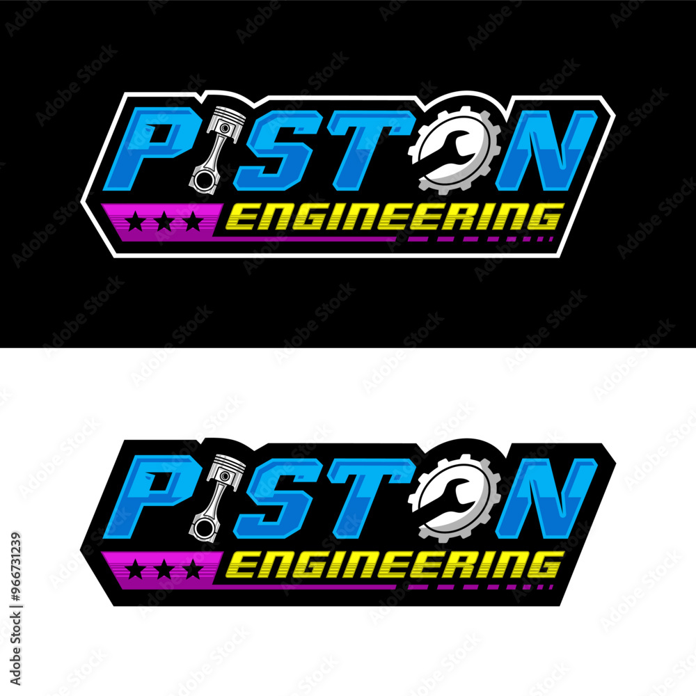 Piston engineering black and white design illustration