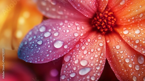 Close-up of a Pink Flower Petal with Dew Drops