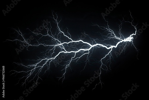 lightning bolt. Massive lightning bolt with branches isolated on black background. lightning effects and lighting thunderstorm , ai