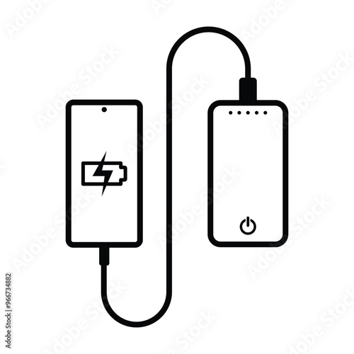 Power Bank Charging Smartphone Icon Set, Portable Energy Battery Symbol