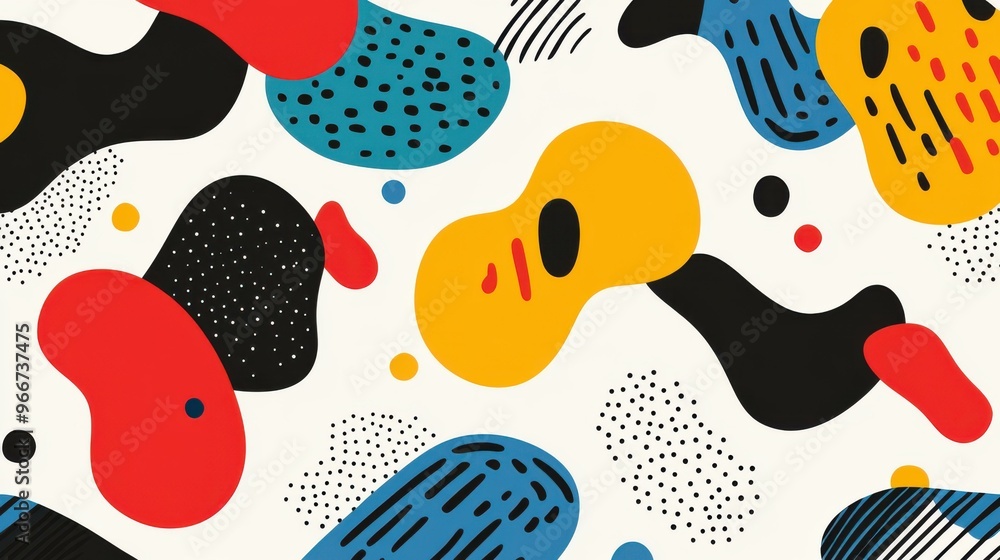 Vibrant handdrawn geometric pattern featuring dynamic abstract shapes. Perfect for trendy designs in a modern, flat illustration style. Vibrant handdrawn geometric pattern featuring dynamic abstract shapes. Perfect for trendy designs in a modern, flat illustration style.