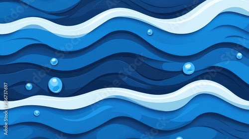 Delve into serene ocean ripples, featuring a smooth texture and calming waves. A stylish, modern flat design enhances tranquility.